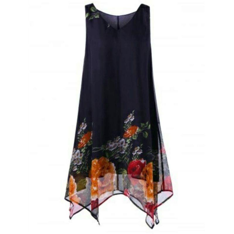 Modisches Sommerkleid in Übergröße für Damen, ärmellos, V-Ausschnitt, bedruckt, für mühelose Eleganz, Premium-Qualität