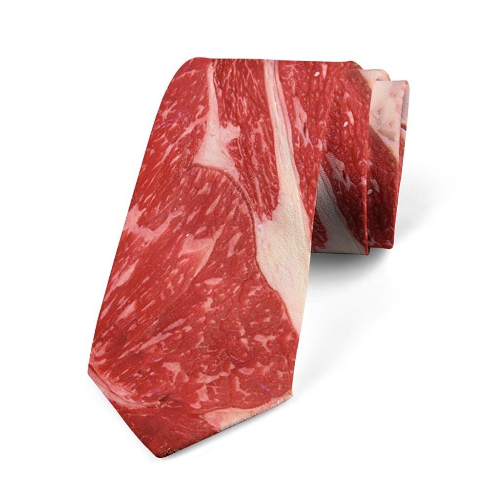 

Регулируемый галстук с дизайном в стиле мяса, узкий галстук со стейком и принтом еды, мужской галстук, аксессуары для костюма Style 1