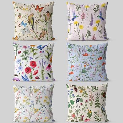 Retro Flower and Bird Pillowcase Dormitory Decoration Office Living Room Sofa Home Pillowcase