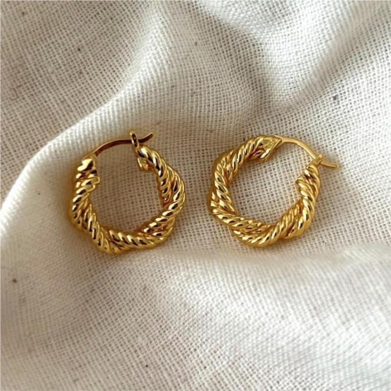 ANENJERY Knitted Twist Hoop Earrings for Women Unique Simple Design Geometric Huggies Jewelry Pendientes Brincos