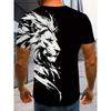 White Lion Sketch Printed T-Shirt for Men Cool Wild Animal King Graphic Short Sleeve Tees Trendy Casual Round Neck Ink Style Hip Hop Streetwear Tops