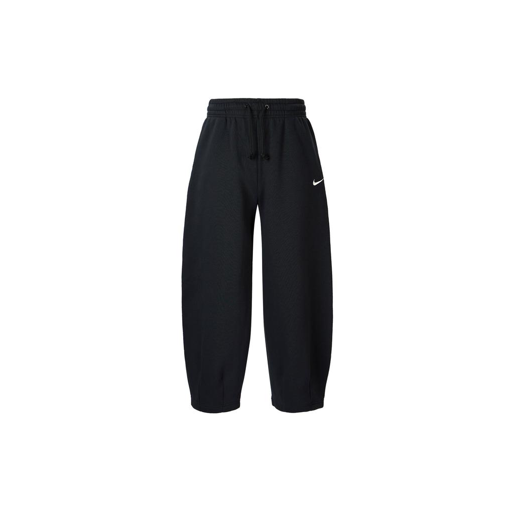 Nike Sportswear Phoenix Fleece Solid Color Mid Waist Fashion Versatile Fleece Tapered Casual Pants Women Bottoms Black Sail-White HJ0899-010