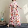 Dámské bavlněné šaty s krátkým rukávem ve vintage květinovém stylu plus size, bohémské, nadměrné, ležérní, volné, dlouhé letní šaty, elegantní oblečení