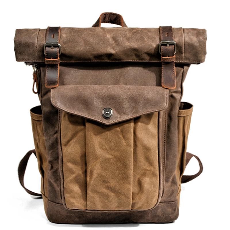 Luksusowe płócienne plecaki w stylu vintage dla mężczyzn płócienny skórzany plecak podróżny duże wodoodporne plecaki Retro Bagpack