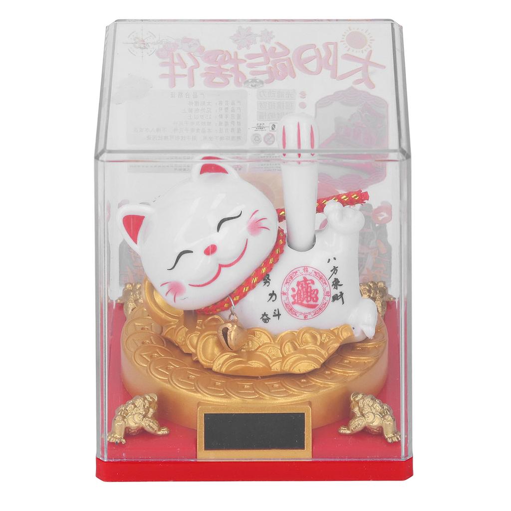 Lying Waving Fortune Cat Solar Powered Wealth Welcoming Lucky Cat Decoration for Home Car Dashboard Ornament