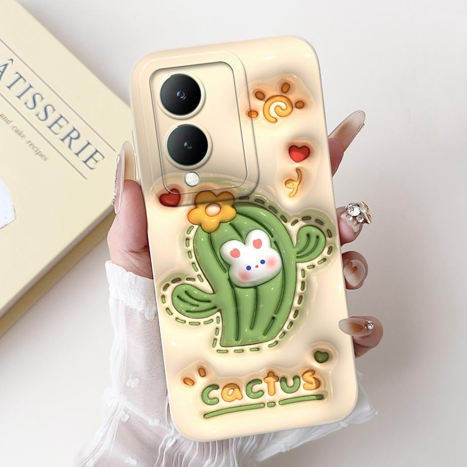 For Vivo Y28 5G Y29 5G V2420 Phone Case Vivo Y17s Y19s V2419 Back Cover Soft Liquid Silicone Pnada Rabbit Flower Cute Fundas