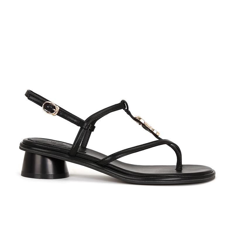 

Sheepskin version~ retro metal buckle cross strap thick heel vacation leather sandals women s summer 40