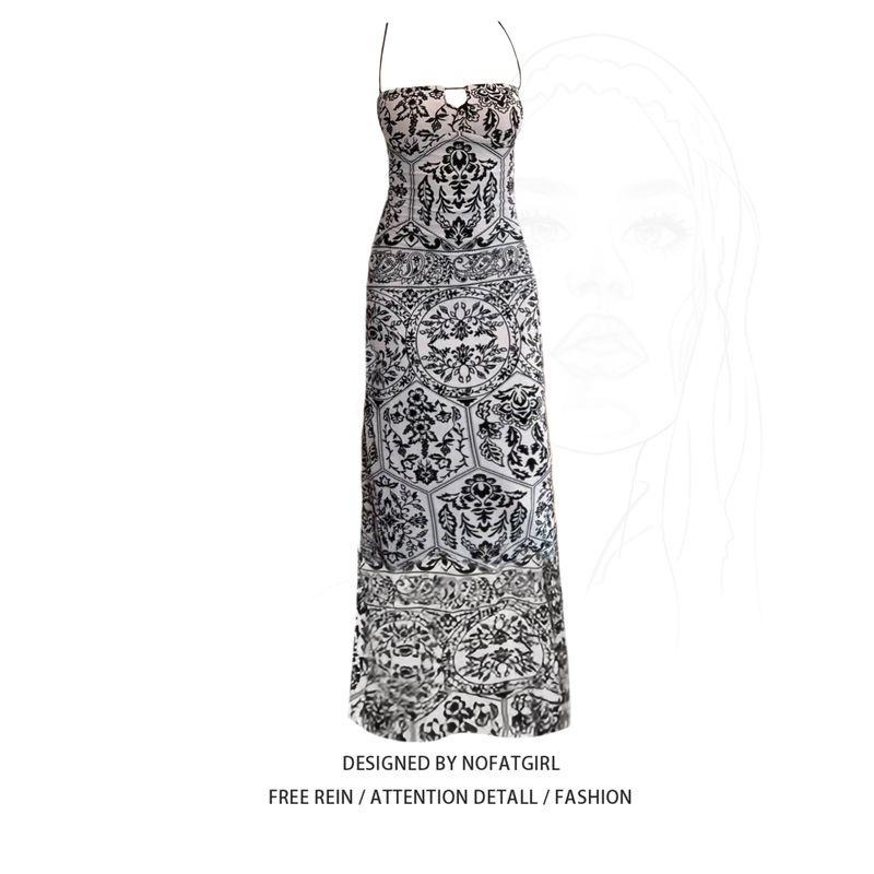 

Plus-Size French Retro Print Spaghetti Strap Dress for Women, New Summer Style, Slim-Fit, Figure-Flattering, Bodycon Long Dress Floral Suspender Skirt M