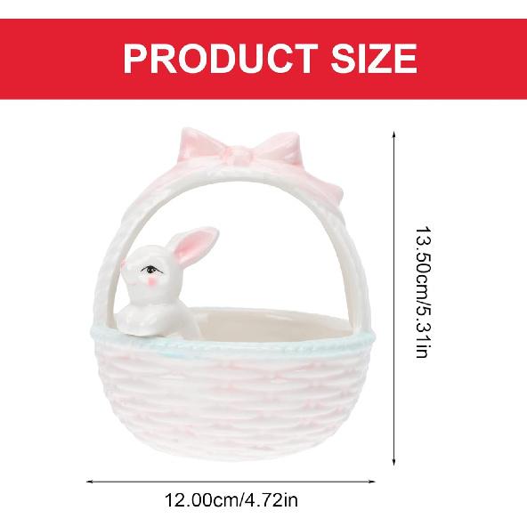 Easter Candy Dish: 1pc Ceramic Bunny Bowl with Handle, Pink Easter Rabbit Home Decor Basket Bunny Candy Bowl, Rabbit Figurine Landscap Ornament for