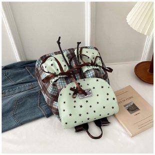 Schoolbag Harajuku College Style Ribbon Bow Japanese Strap Backpack Fashion Star Double Pocket Large Capacity Hong Kong Style Backpack