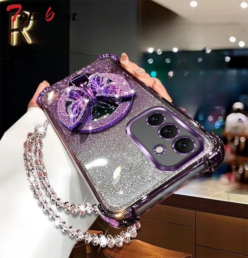 Butterfly Mirror Crystal Bracelet Case for Samsung Galaxy A13 A23 A33 A53 A73 A12 A22 A32 A52 A52S 4G 5G Cover