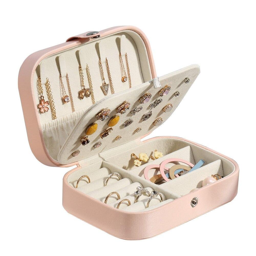 Portable Jewelry Box Jewelry Organizer Display Travel Jewelry Case Boxes Button Leather Storage Zipper Showcase