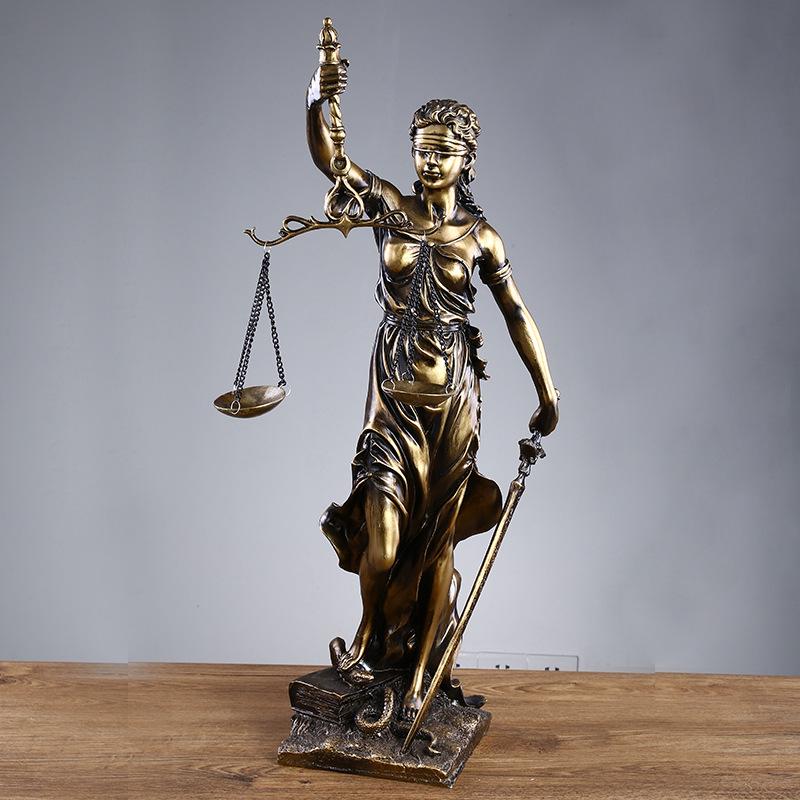 Bronze Goddess Themis Sculpture: Justice Law Scales Ornament for Lawyer's Office
