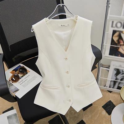 French Retro Fashion Waist Short Vest Jacket Women's Summer High-end Temperament V-neck White Suit Vest