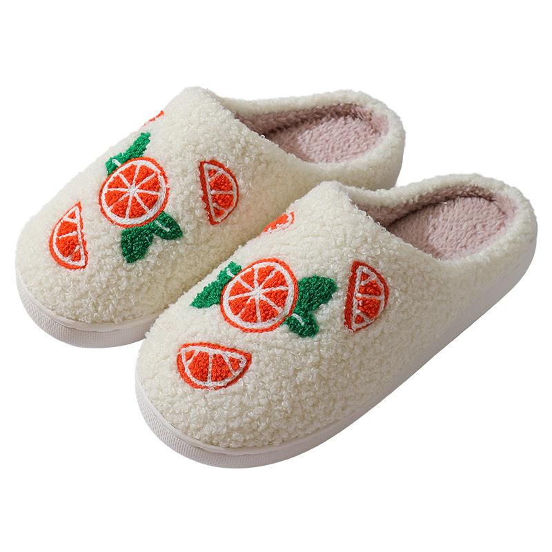 Neue bequeme Zuhause niedliche Cartoon orangefarbene Winter Baumwollpantoffeln Herren und Damen Paar dicksohlige warme Baumwollpantoffeln
