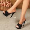 New Arrival Women Summer One Band Slip-on Mule Slippers, 13CM Ultra Thin Stiletto Sky High Heels, Sexy Versatile Heeled Sandals