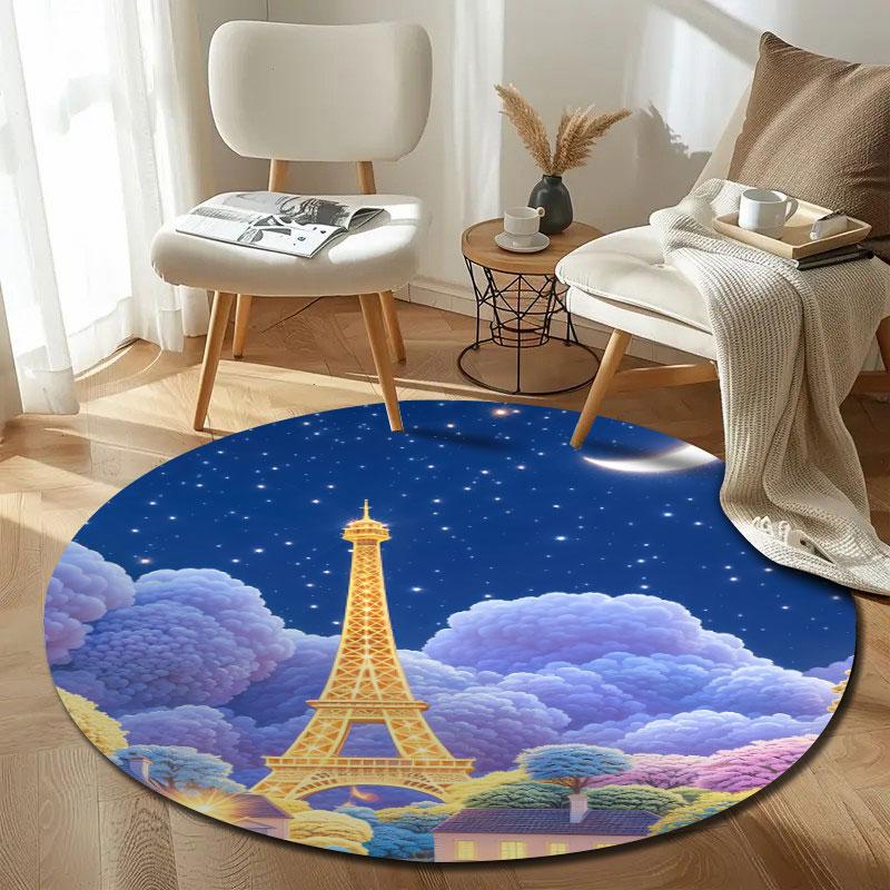 Folk Round Stained Glass Multicolor Carpet, Non-Slip Floor Mat for Hallway