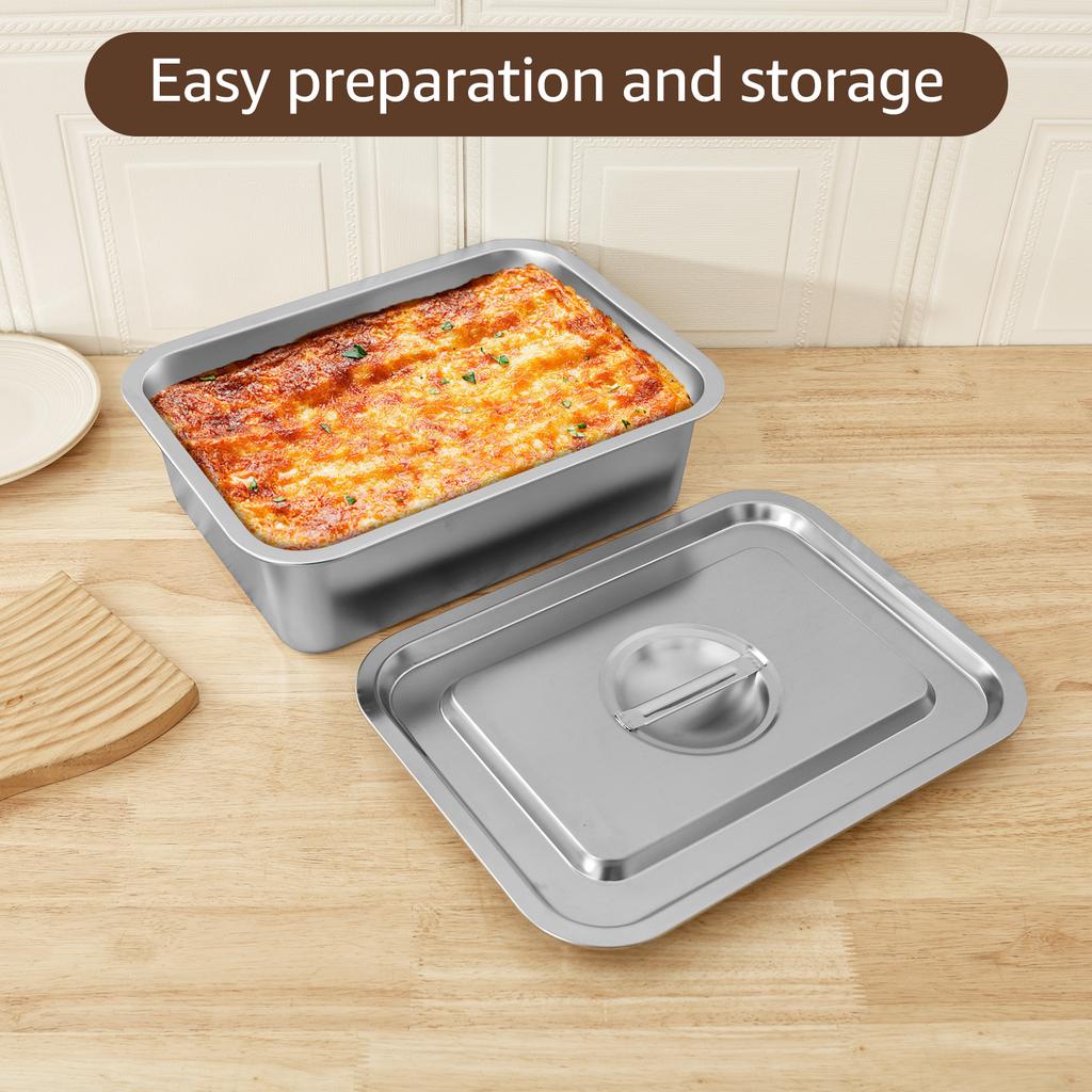 Stainless Steel plate Tray with Lids Rectangular Oven Tray Baking Pot Buffet Chafing Dishes Food Deep Container Hotel Pan