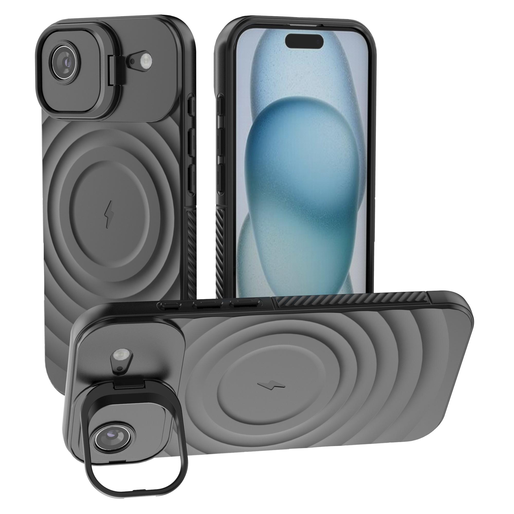 

For iPhone 17 Air Case Compatible with MagSafe PC Kickstand Ripple Texture TPU Phone Cover Black