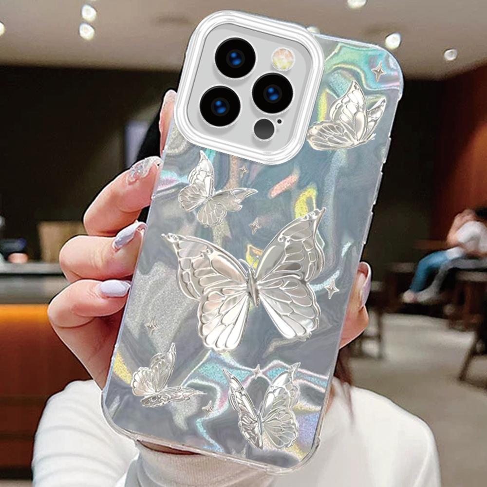 

Purple Butterfly Colorful Gradient For Apple iphone 16 15 14 13 Pro Max 16e 16plus 15plus Phone Case Cover Silicone Clear Bumper iPhone 13 Pro Max белый