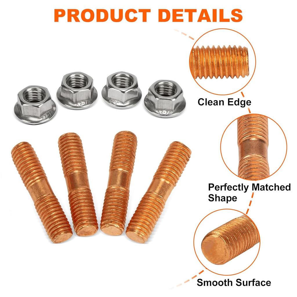 PSLER M10x1.50 Threaded T3 T4 T6 Turbo Screw and Nuts High Strength Turbo Stud Kit Flange Nuts Set of 4