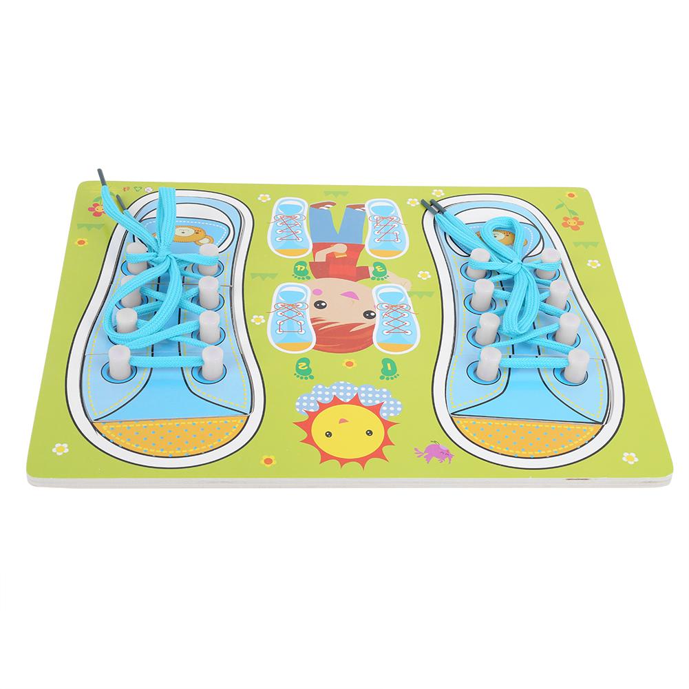 Learning To Tie Shoes Toy Wooden Dress Learning Baby Educational Toy Infant GiftBlue Green