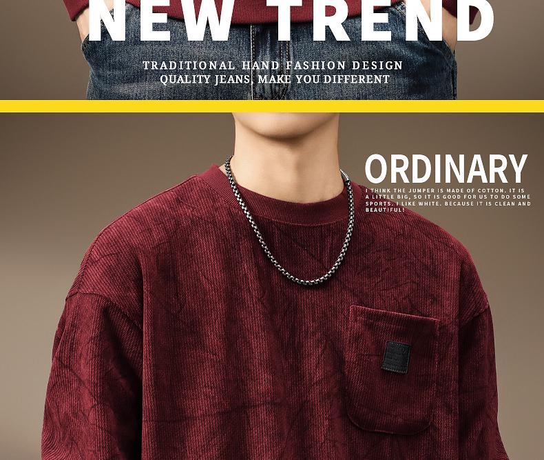 Men's Heavyweight Wool Hoodie - Spring/Autumn Round Neck, Loose Long Sleeve T-shirt, Printed Casual Base Layer