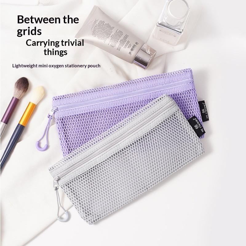 Breathable Mesh Zipper Storage Pouch Visible Large Capacity For Stationery Cosmetics Cables Travel