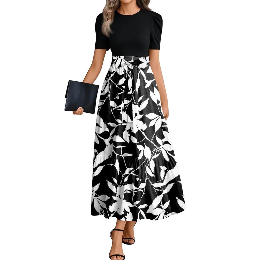 Women's Floral Print High Waist Fashionable And Elegant Dress
