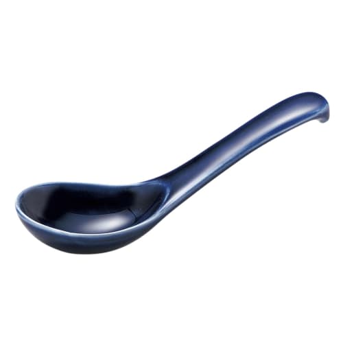 Banko Ware Ginpo Chrysanthemum Design Ceramic Spoon (Small), Set of 2, Lapis Lazuli Glaze, Approximately 15cm Long, Made in Japan, 96021-2