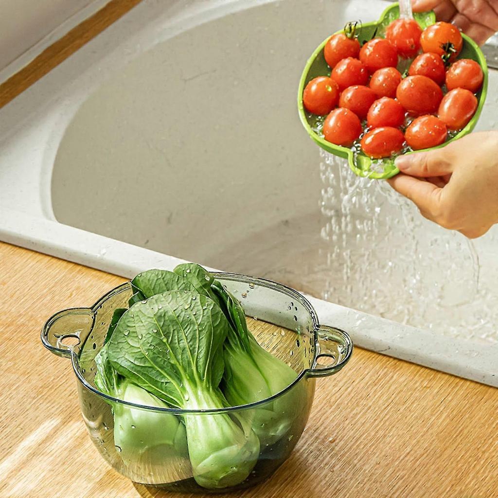 Home Gadgets Large Kitchen Strainer Colander Bowl Set, Double-layer Plastic Vegetable Washing Basket, Bowls For Cleaning Washing Mixing, Detachable