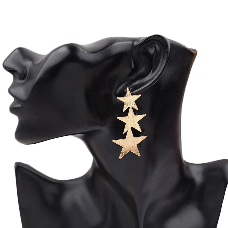 Exaggerated Three-layers Stars Women's Dangle Earrings Uneven Metal Star Pendants Long Hanging Earrings for Ladies Ear Jewelry