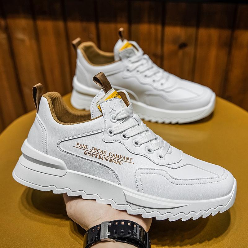 Men's shoes spring 2024 new versatile work leather surface non-slip waterproof board shoes sports leisure running white tide shoes