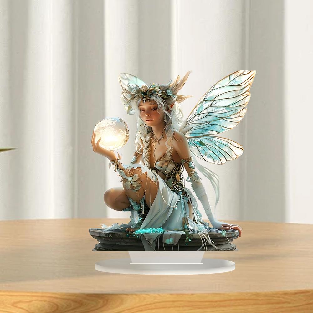 Moon Fairy Desktop Decor with Base Acrylic Ornament for Home Office
