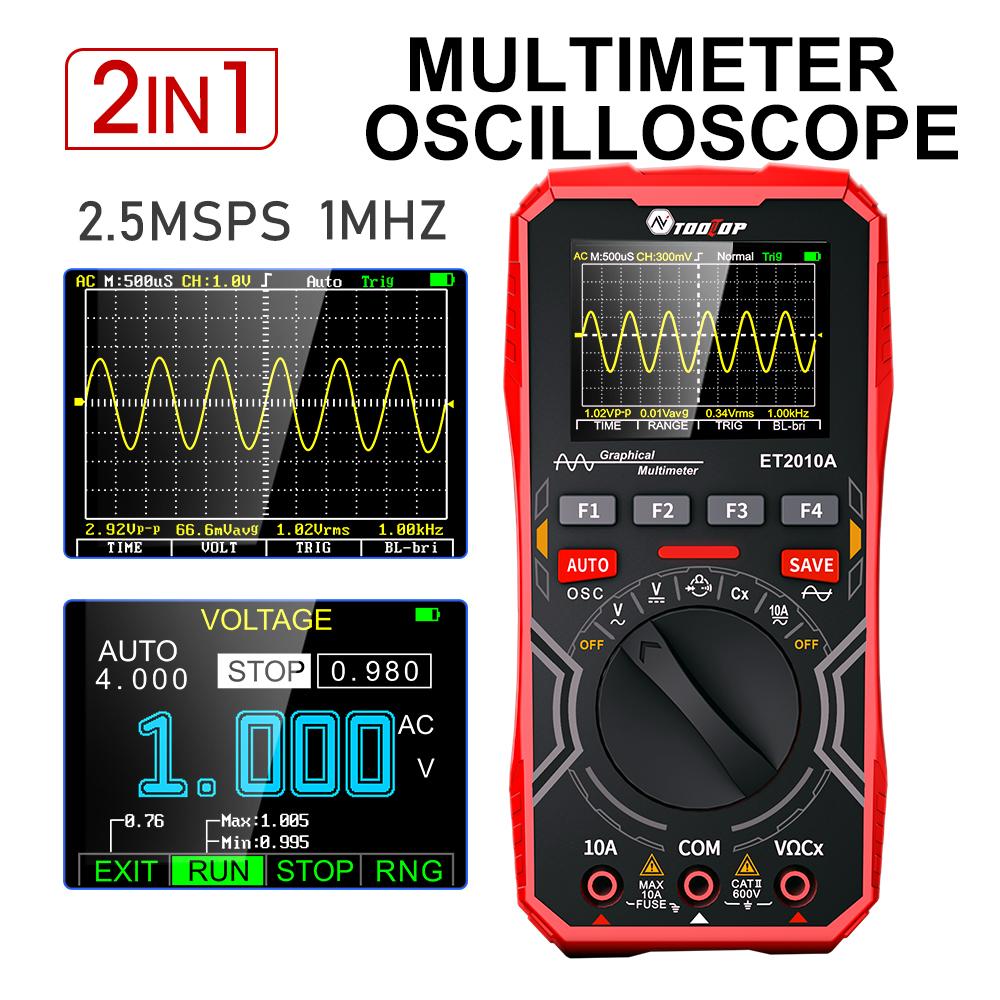 

TOOLTOP ET2010A 2.5MSps 1MHz Цифровий осцилограф Мультиметр 2 в 1 Лабораторний осцилограф Осцилограф для електричного ремонту