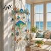 Balcony Hanging Decor Ocean-Themed Wind Chime Decoration Animal Sun Catcher with Faux Crystal Drops Tropical Fish Garden Decoration Stained