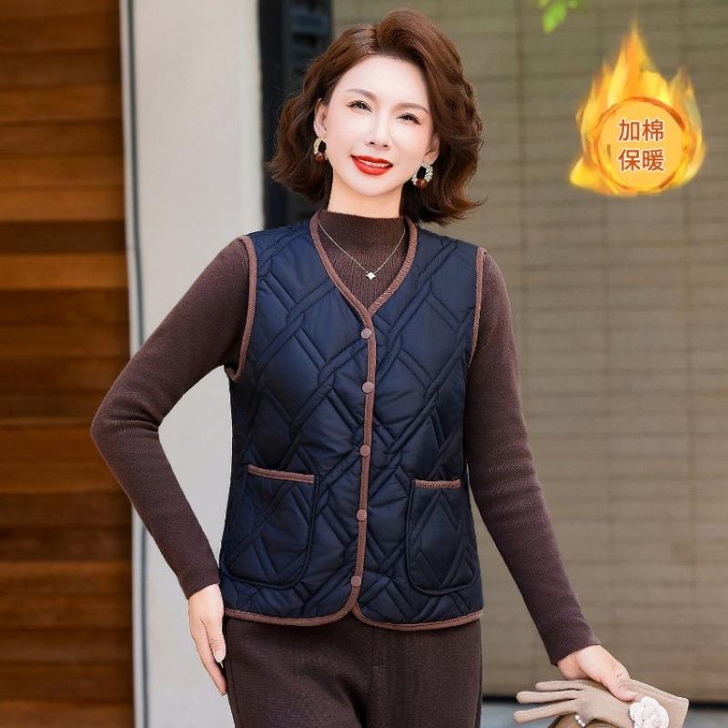 

Весенне-осенний жилет для среднего и пожилого возраста, ветрозащитный и теплый жилет, модный и легкий жилет, внутренняя подкладка для женщин 5XL recommends 145-80kg чёрный