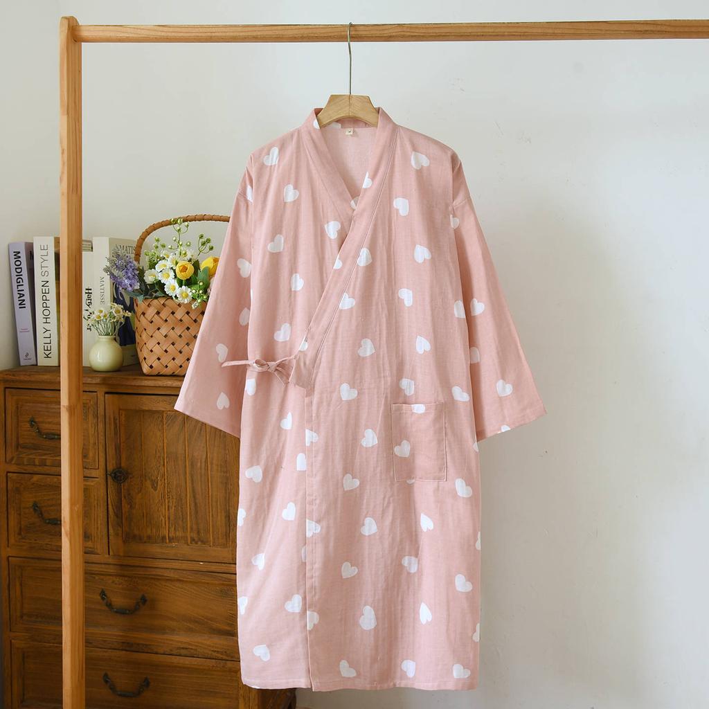 Kimono pyžamo v japonském stylu letní novinka 100% bavlněná gázová pyžama noční košile dámské SPA yukata domácí oblečení dlouhé pyžamo dámské