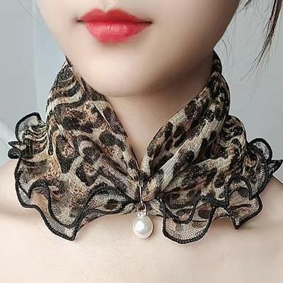 Eșarfă elegantă din dantelă cu model floral și perlă decorativă pentru primăvară și vară