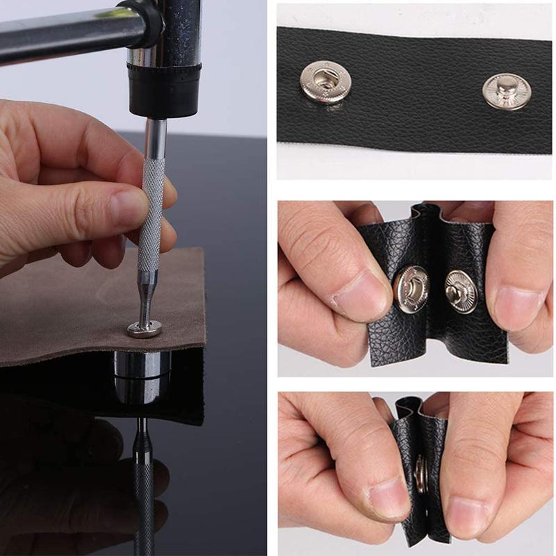 Leather Snap Fasteners Kit Metal Button Press with Hammer Installation Tools for DIY Leather Craft Project