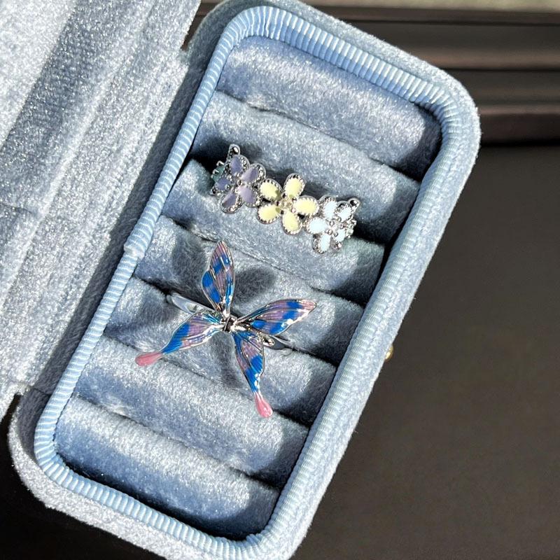 Beautiful Smart Multicolored Fantasy Butterfly Flower Premium Butterfly Flower Opening Ring Female Sweet Cool Fashion Cold Wind Ring