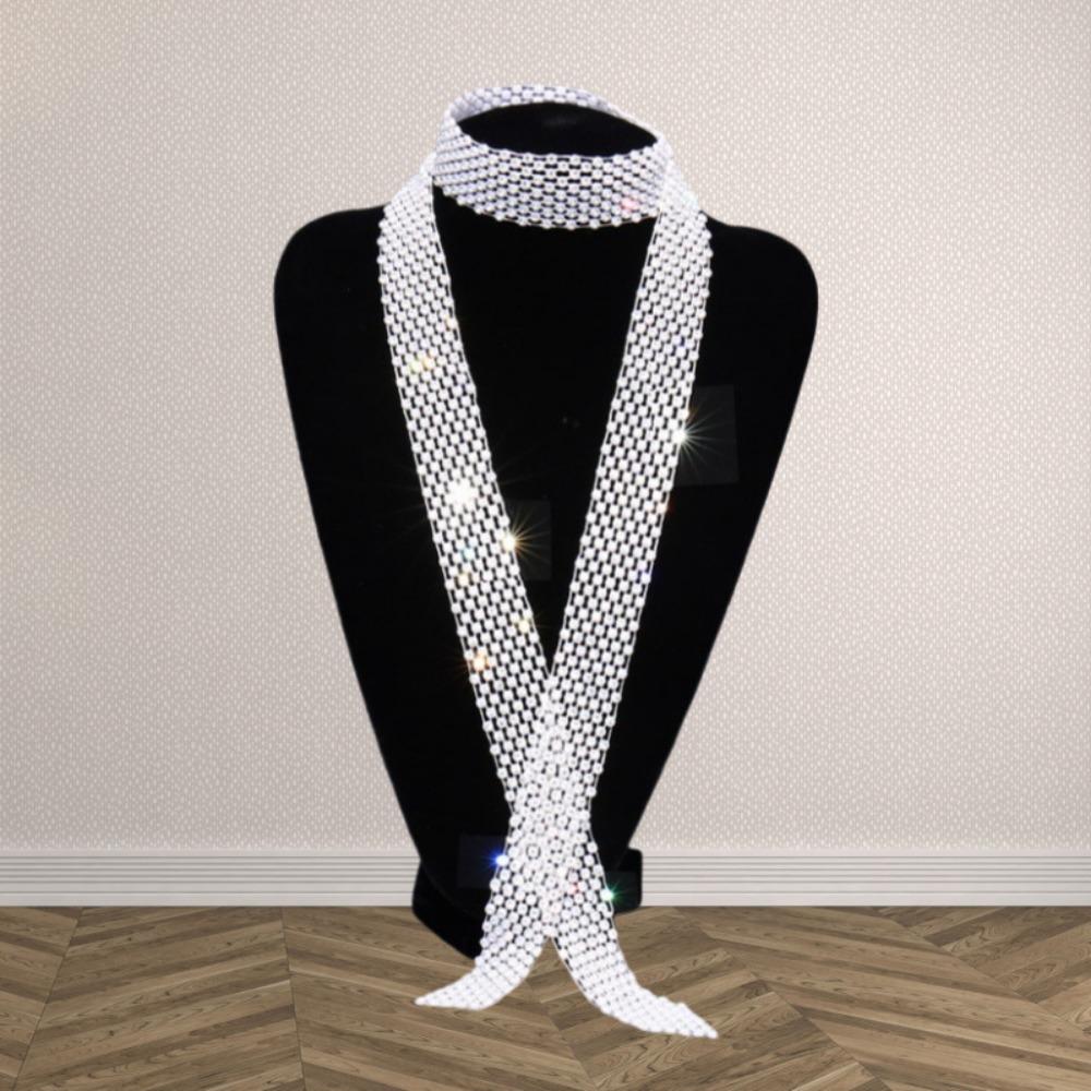 

Черный/белый галстук со стразами, ослепительный украшенный галстук для танцевального шоу, выступления, вечеринки, выпускного вечера 90cm белый