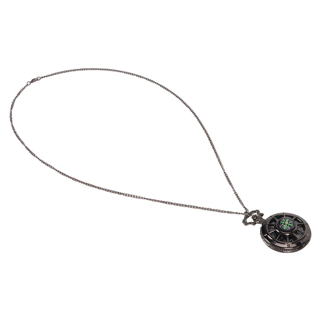 Vintage Pocket Watch Quartz Movement Hollow Out Dial Compass Men Pocket Watch with Chain Black