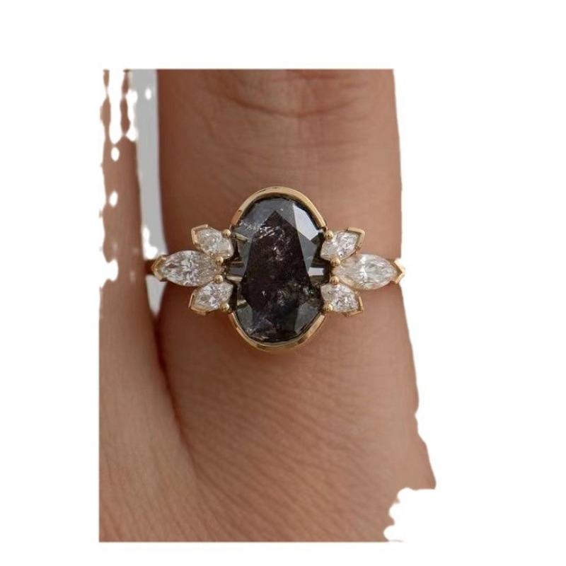 Venta caliente de anillo de joyería de mano de obsidiana aleación compromiso joyería retro mujeres