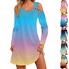 Women's  And Winter Casual Fashion V-neck Long Sleeve Print Long Dress With Pocket