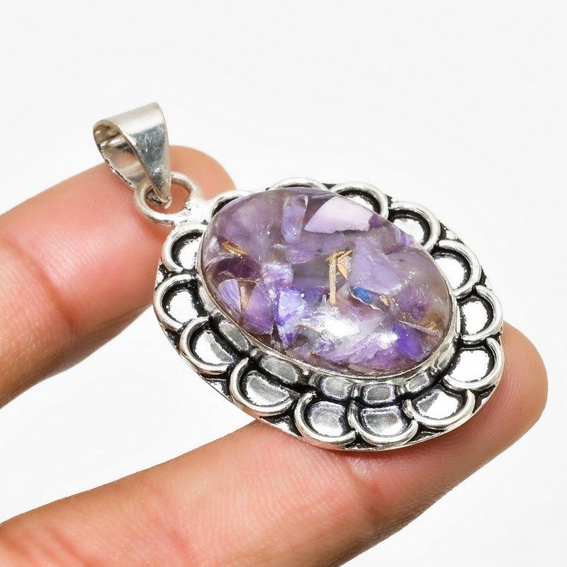 

Медный драгоценный камень чароит ручной работы 925 посеребренный ювелирный кулон 1,89 дюйма