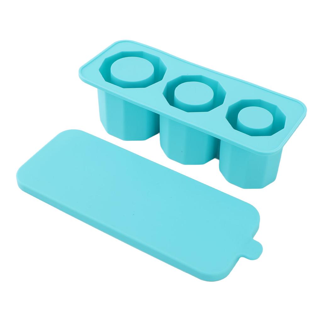 Tumbler Ice Mold Easy Fill Silicone 3 Cavity Hollow Cylinder Ice Ring for Whiskey Cold Drink Lake Blue
