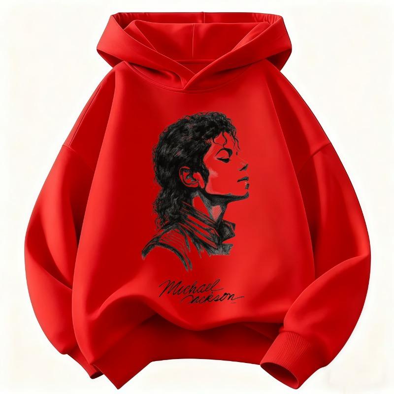 Felpa con cappuccio per bambini Michael Jackson Stampa retrò con lettere e figura Pullover per bambini Ragazzi Ragazze Casual Moda Vintage Felpa