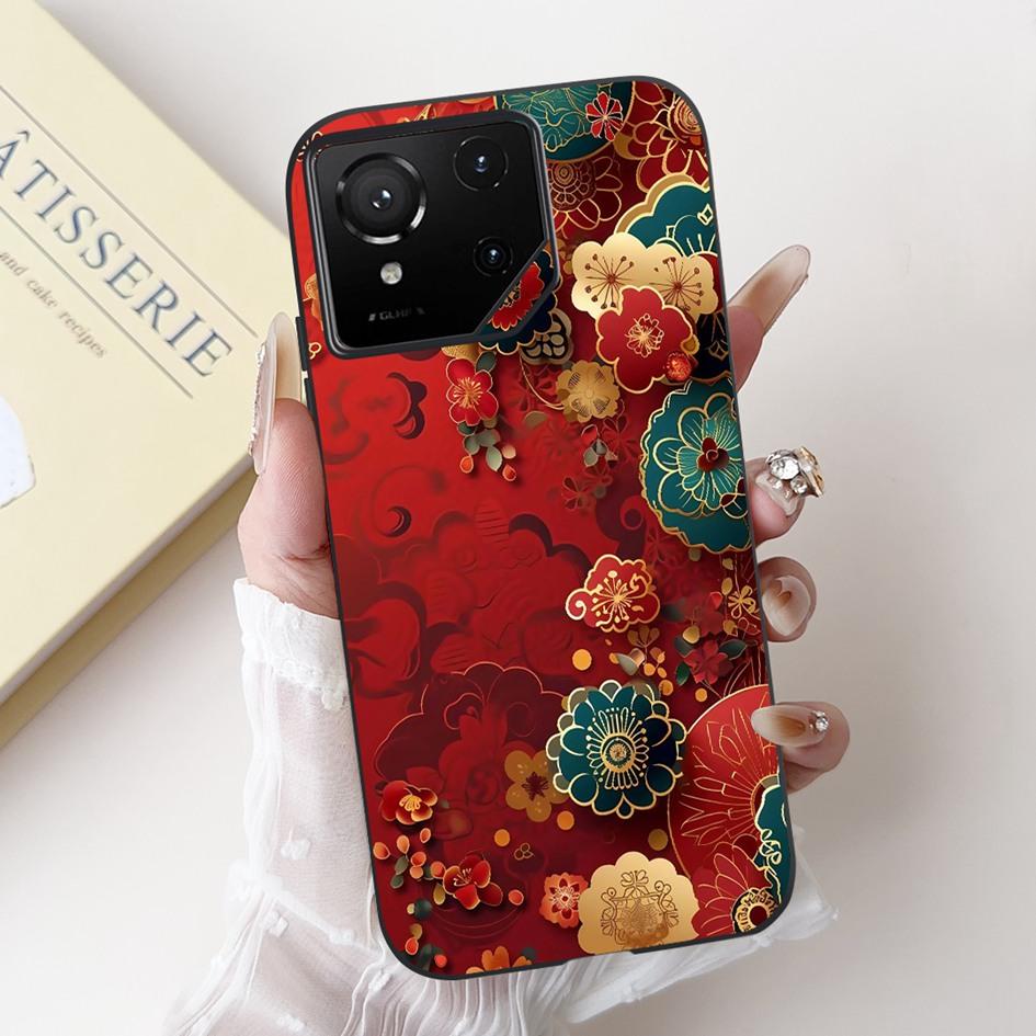 For Asus Rog Phone 9 Pro 5G Case Popular Flower Cartoon Soft Black Silicone Shockproof Cover For Asus Rog Phone 9 FE Phone9 Capa