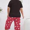 Summer Love Print Pajama Set: Short Sleeve Top & Seven-Point Pants, Plus Size